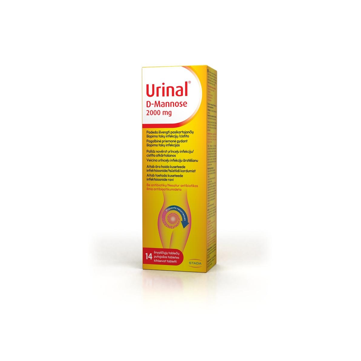 URINAL D-mannose (šlapimo takų infekcijoms), 2000mg, 14 šnypščiųjų tab - 
