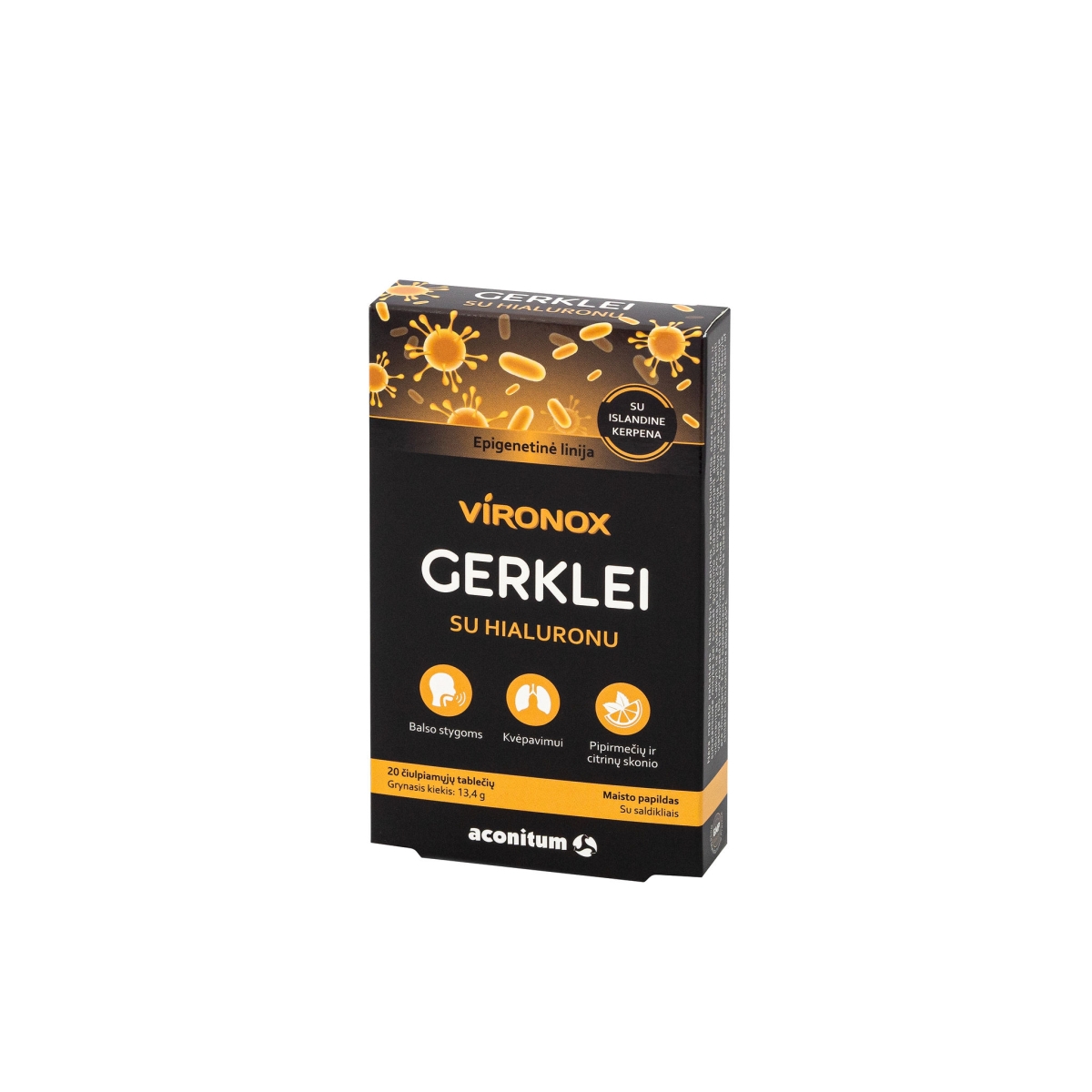 VIRONOX GERKLEI SU HIALURONU 20 čiulpiamųjų tablečių - 