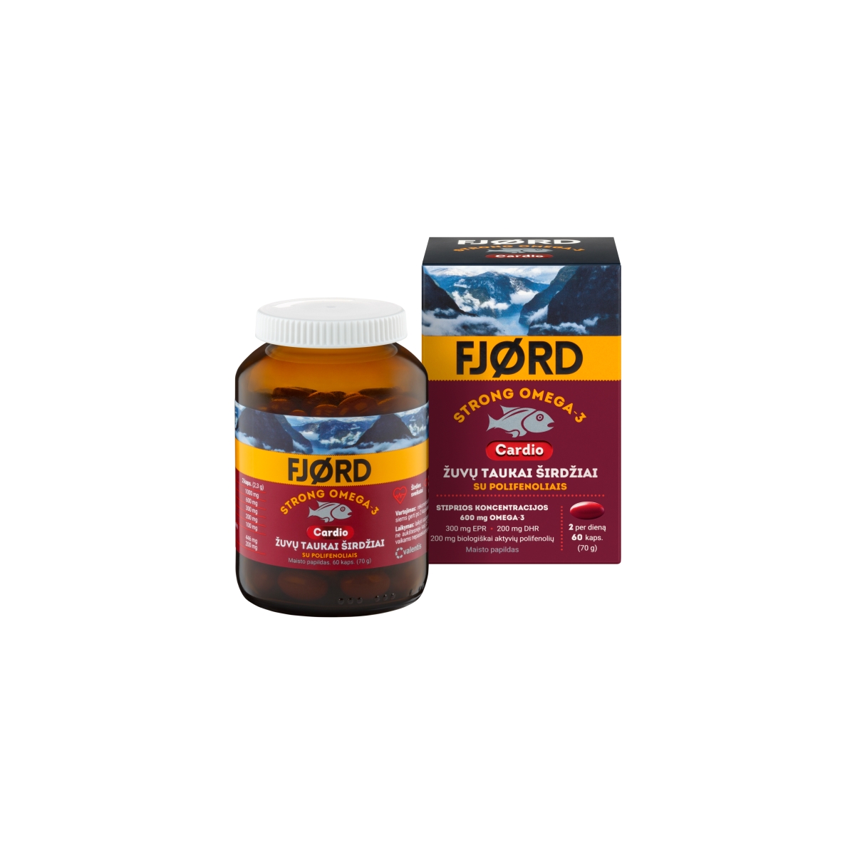FJORD Strong Omega-3 Cardio žuvų taukai širdžiai su polifenoliais - 