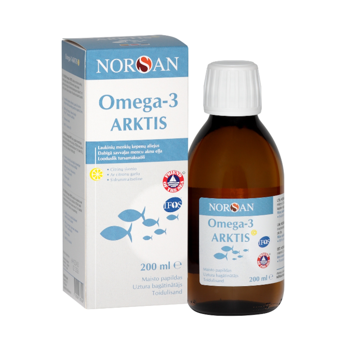 NORSAN OMEGA-3 ARKTIS su vitaminu D, citrinų skonio, 200 ml - 