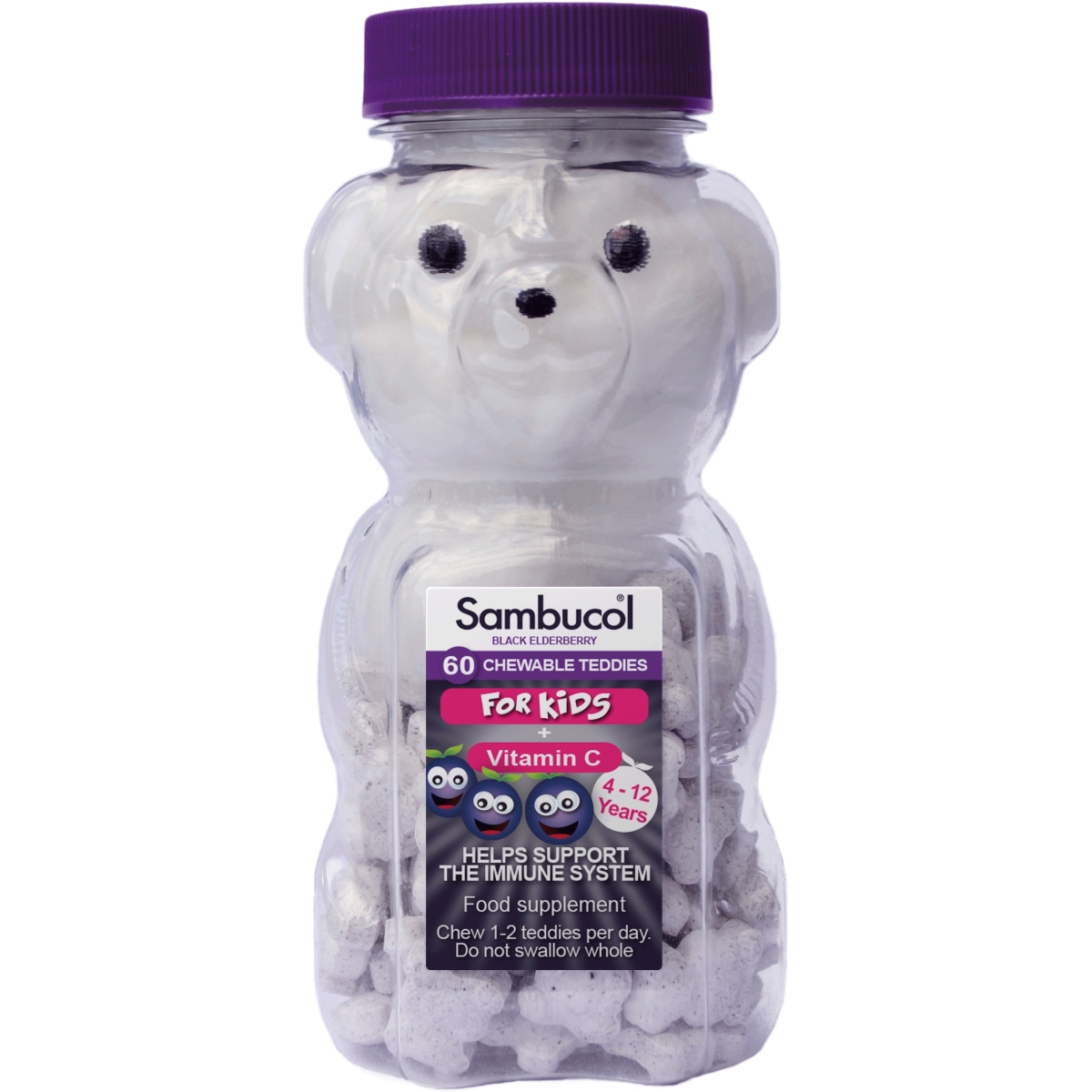 SAMBUCOL kramtomos tabletės BLACK ELDERBERY FOR KIDS, N60 - 