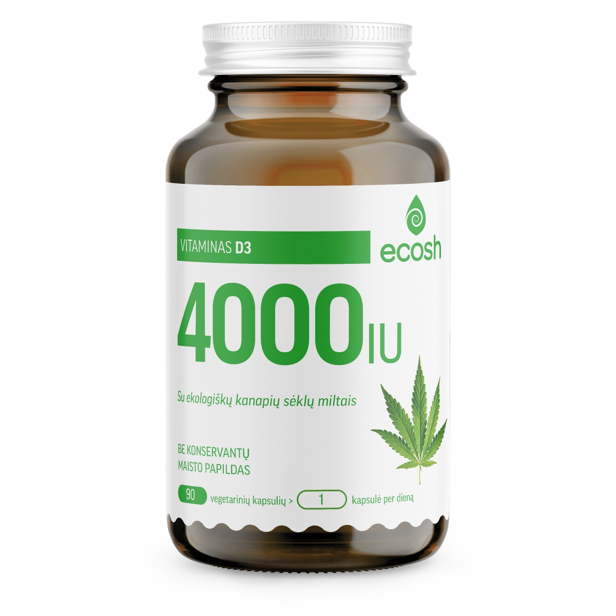 ECOSH vitaminas D3 4000TV su ekologiškų kanapių sėklų miltais, N90 - 