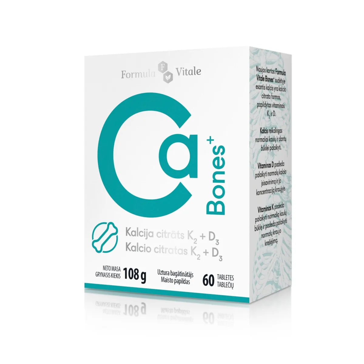 FORMULA VITALE Kalcio citratas + K2+vitaminas D3 BONES+, tabletės N60 - 