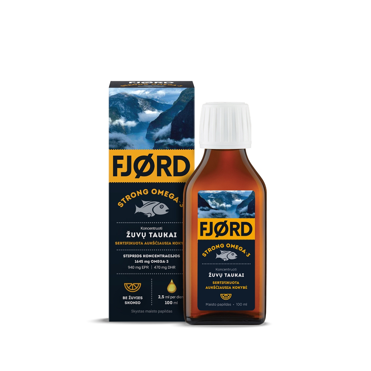 FJORD STRONG OMEGA-3 žuvų taukai, 100 ml - 