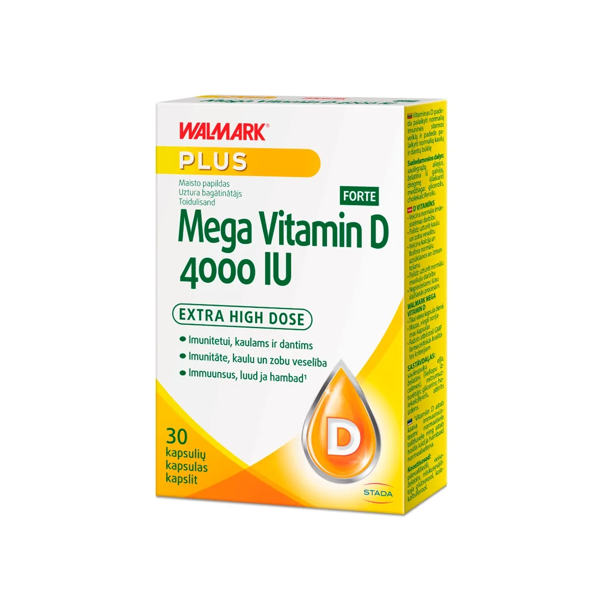 WALMARK MEGA VITAMIN D FORTE (vitaminas D), 4000 IU, 30 kapsulių - 