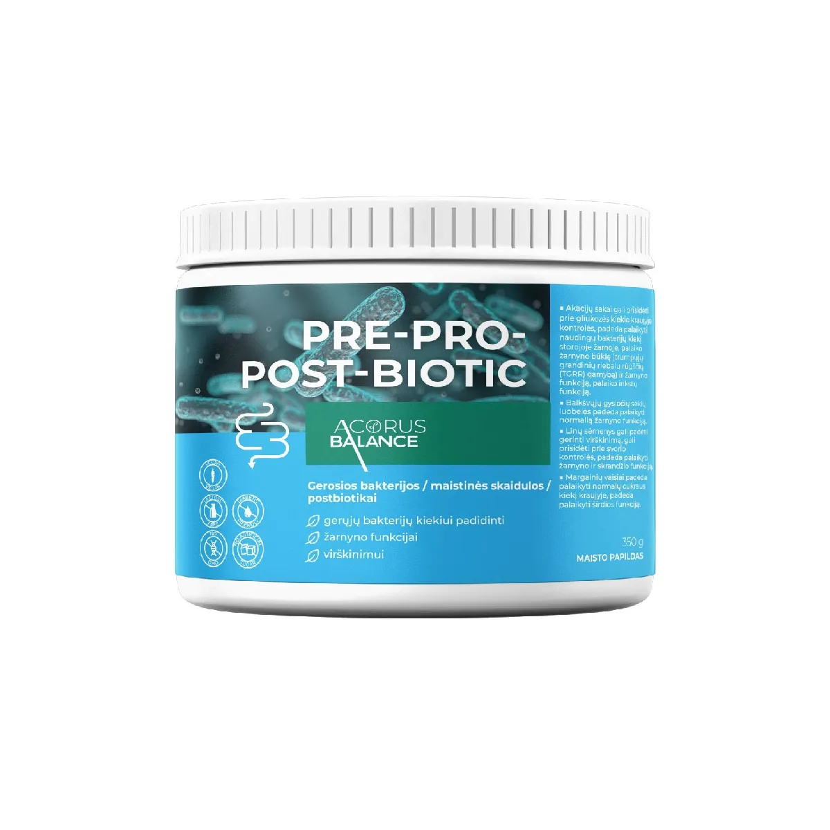 ACORUS BALANCE Pre-Pro-Post-Biotic, skaidulos su gerosiomis bakterijom - 
