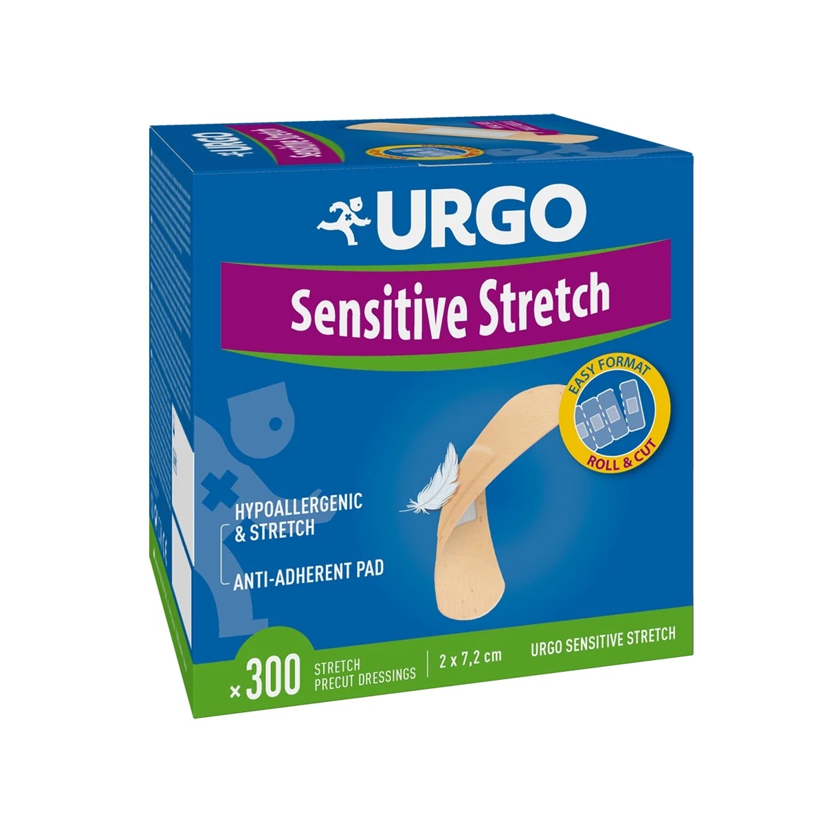 URGO SENSITIVE STRETCH, tamprusis pleistras 2,0 x 7,2 cm, 300 vnt. - 