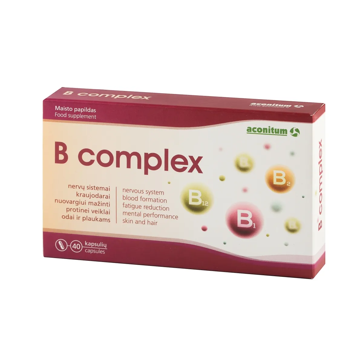 ACONITUM B grupės vitaminų derinys B COMPLEX, 40 kapsulių - 