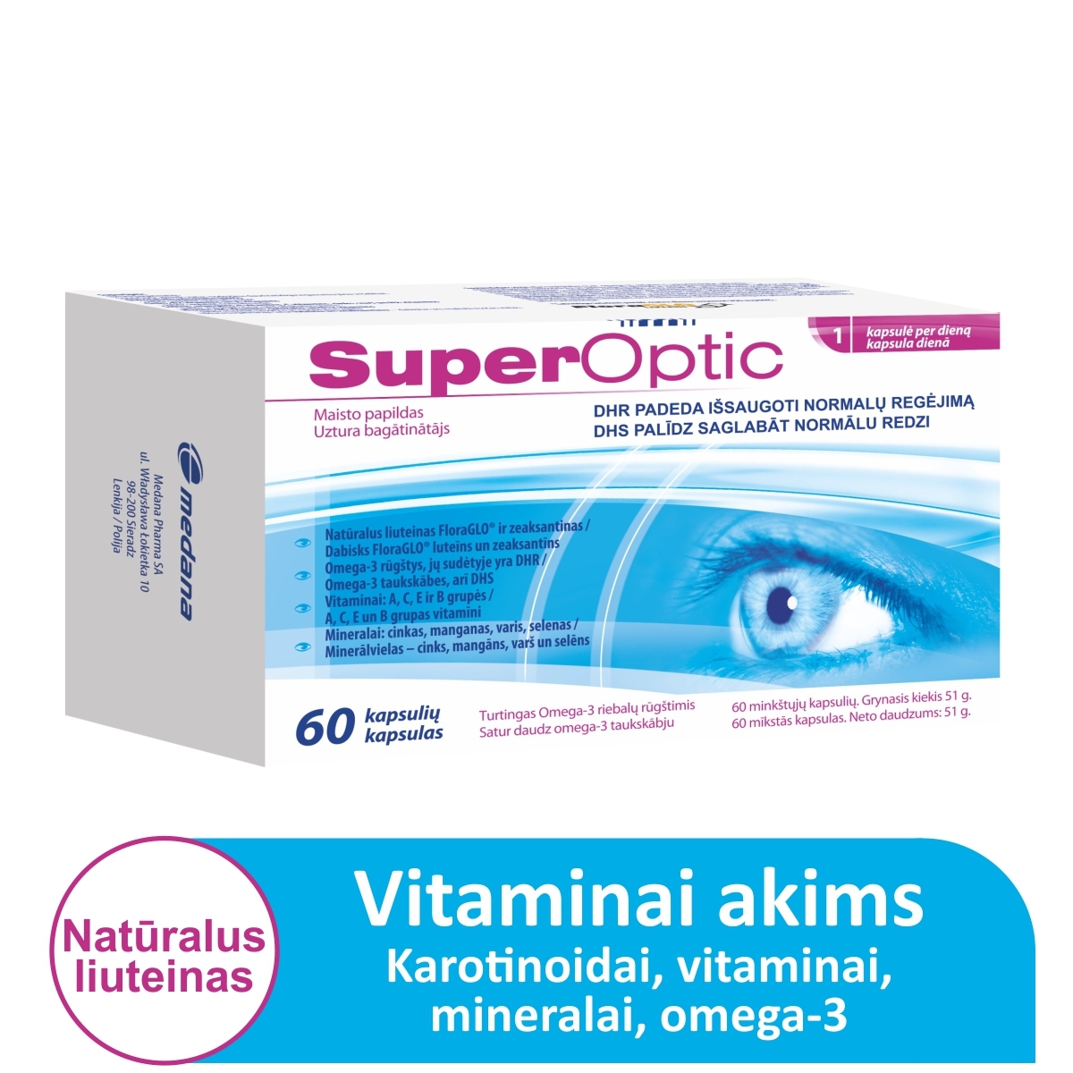 SUPEROPTIC vitaminai akims, 60 KAPS.