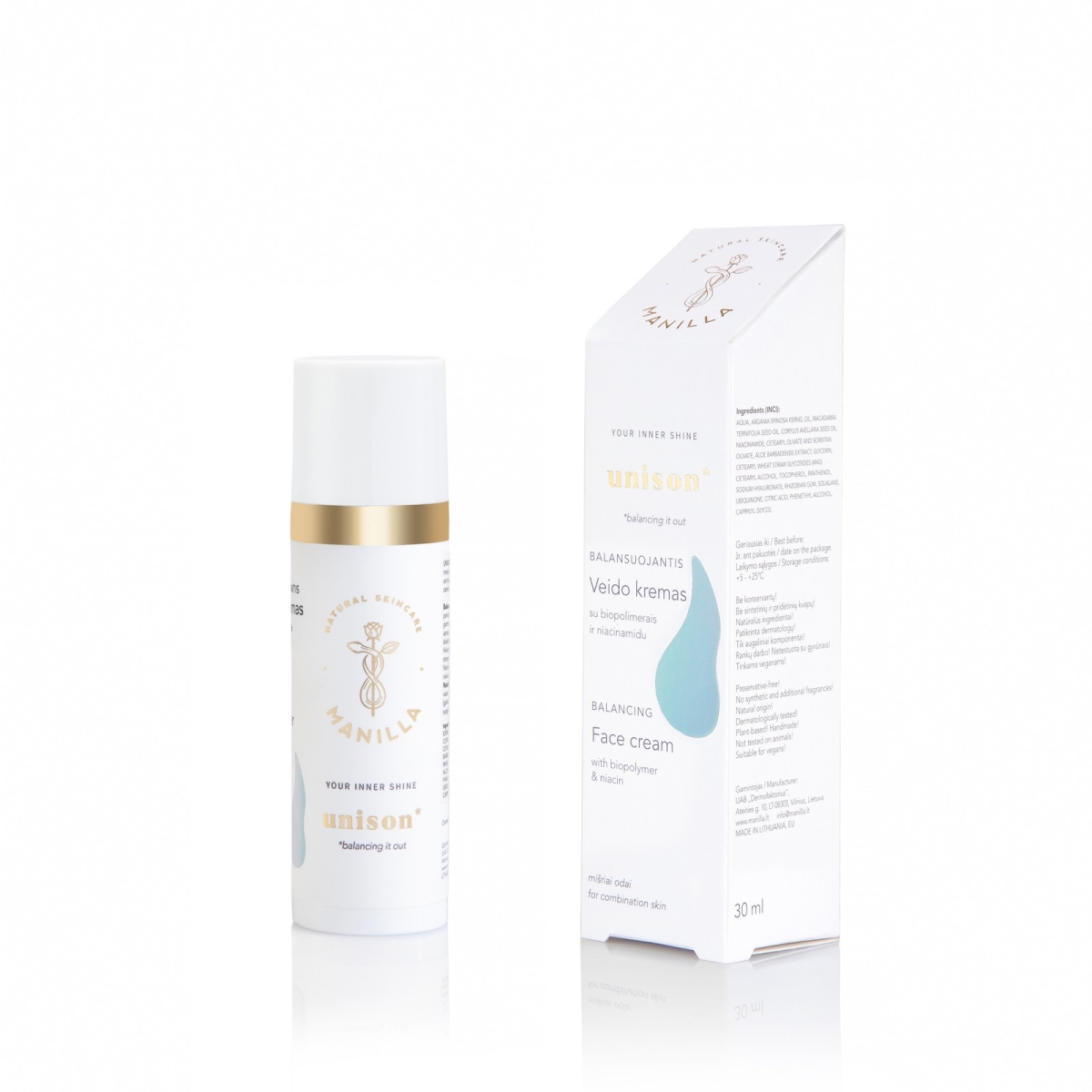 MANILLA balansuojantis veido kremas UNISON, 30ml - 