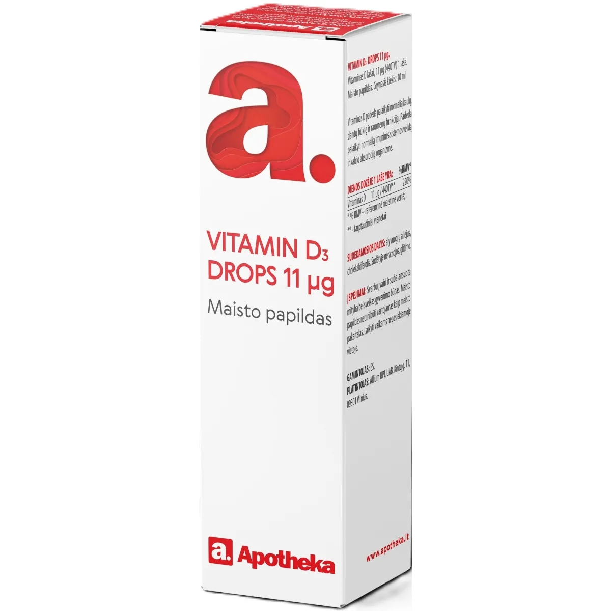 A. VITAMINAS D3 11 mcg, lašai - 