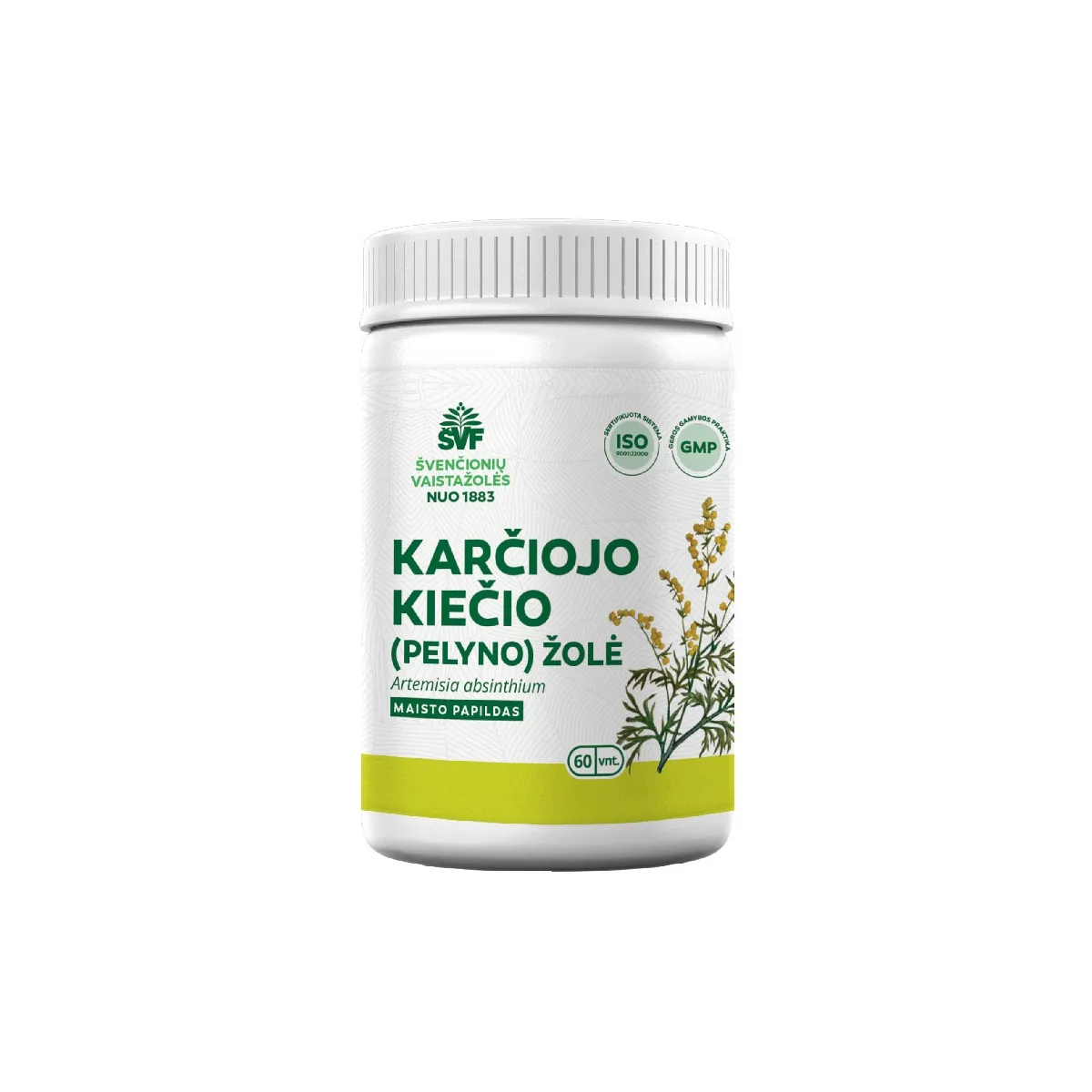 Švenčionių vaistažolės Karčiojo kiečio (Pelyno) žolė kapsulėse, 60 vnt - 