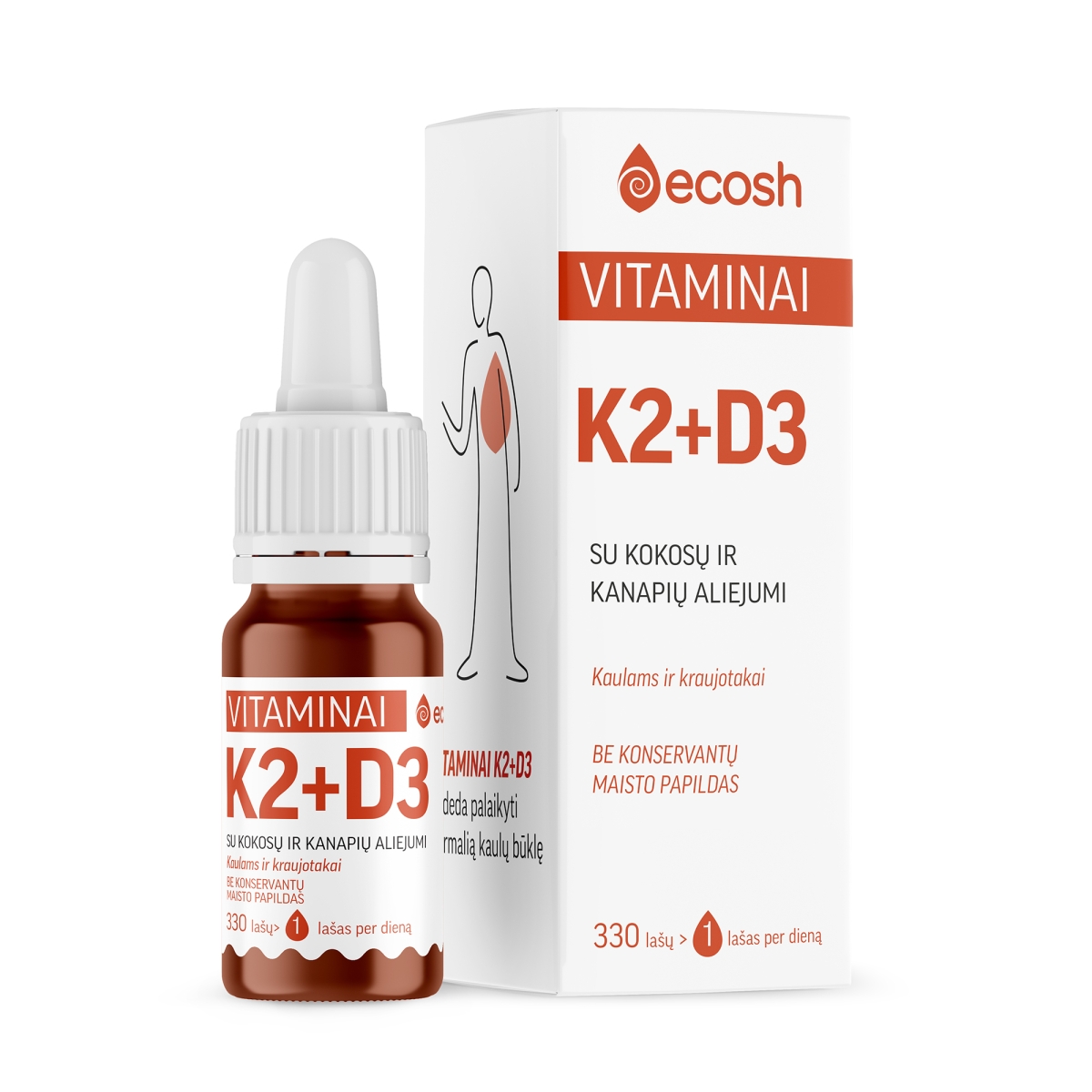 ECOSH vitaminai K2 (45μg) + D3 (2000IU, 50μg), 10ml - 
