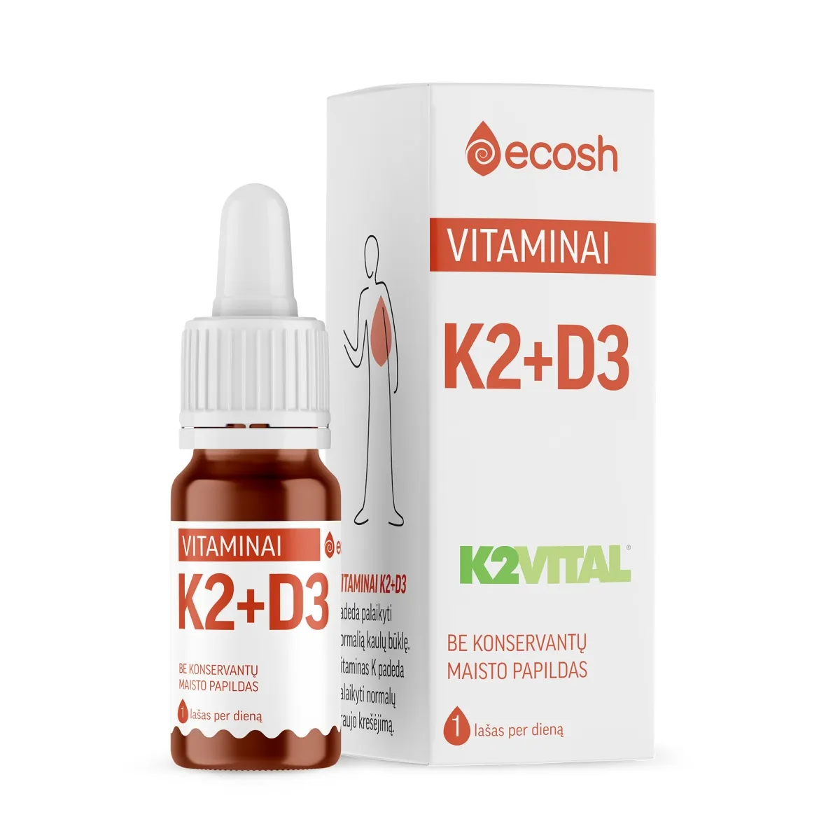 ECOSH vitaminai K2 (K2VITAL® 45μg) + D3 (2000IU, 50μg), 10ml - 