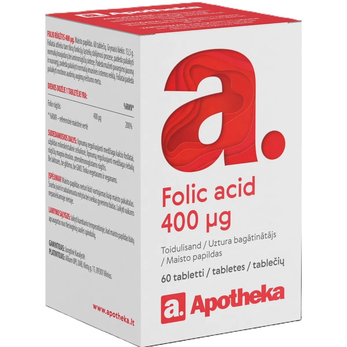 A. FOLIO RŪGŠTIS 400 µg, N60 tabletės - 