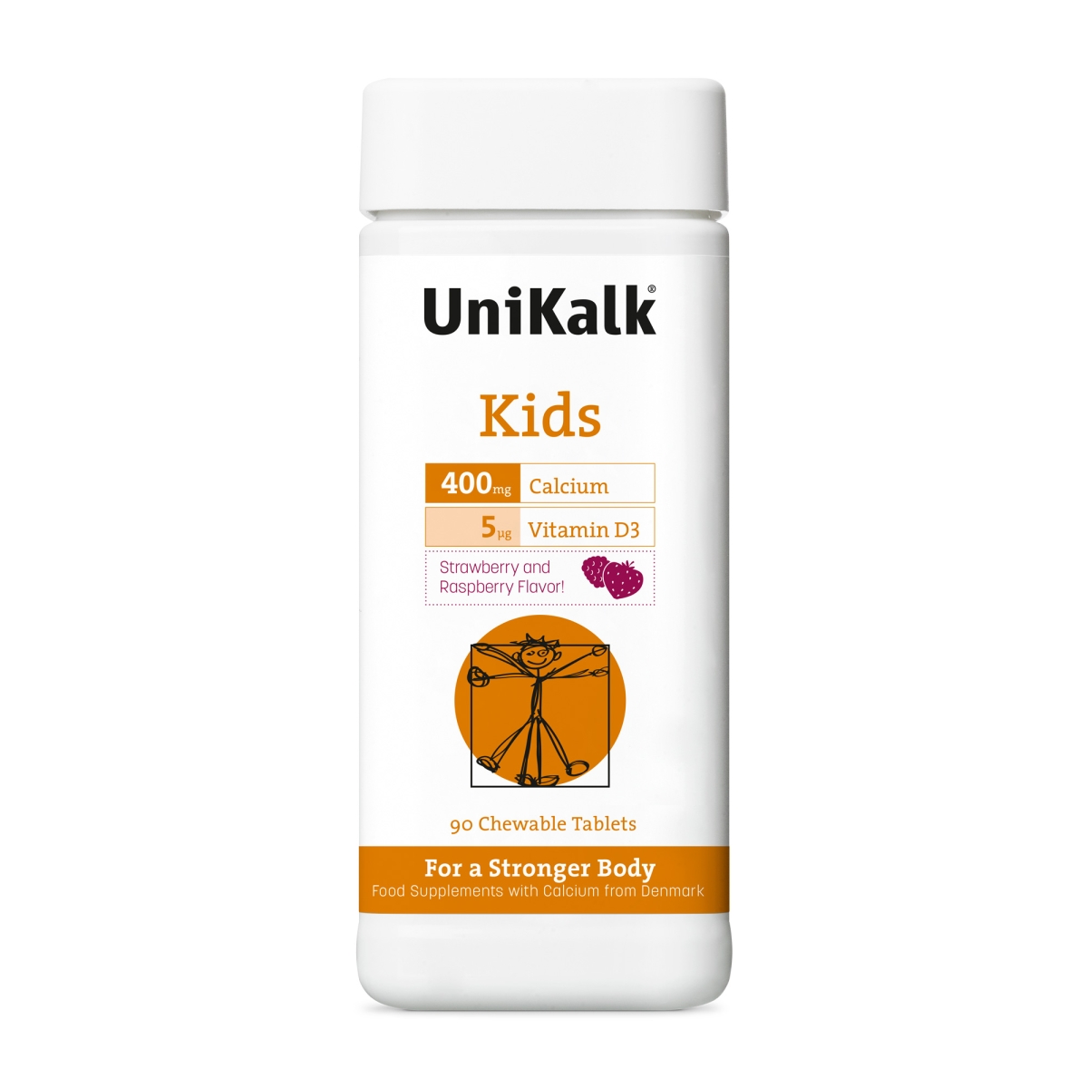 UNIKALK CALCIUM KIDS, aviečių skonio, 90 tablečių - 
