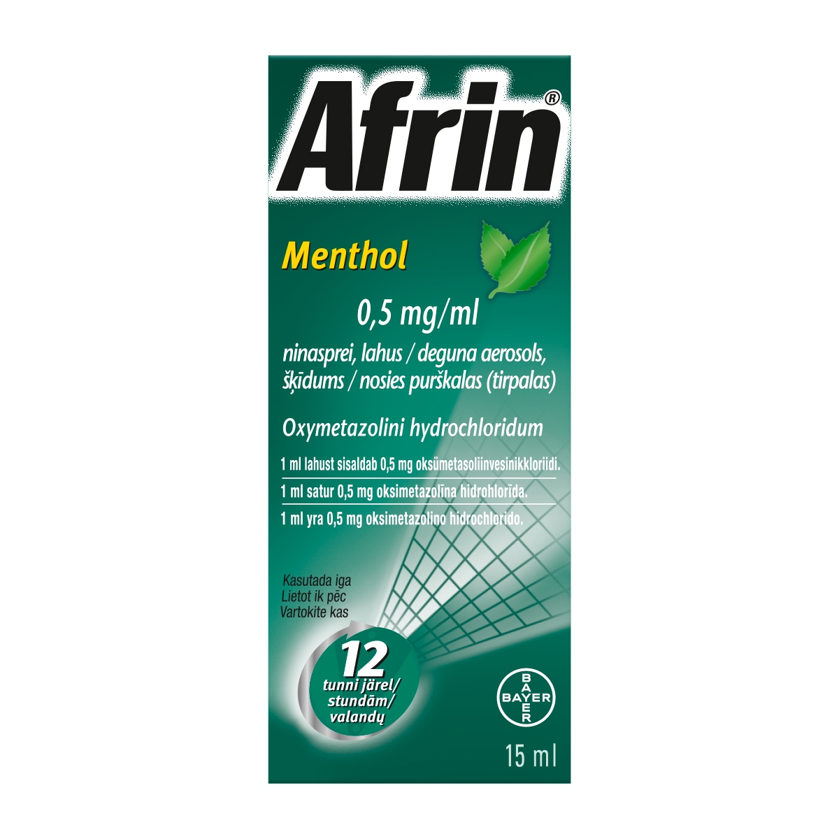 Afrin Menthol 0.5mg/ml nosies purškalas (tirpalas) 15ml - 