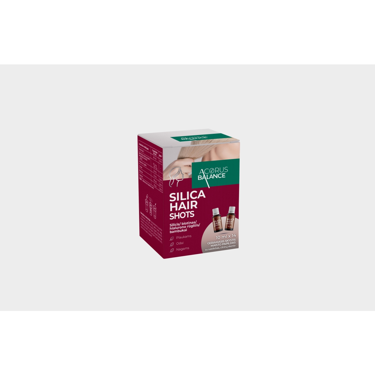 ACORUS BALANCE plaukams SILICA HAIR SHOTS, 10 ml, 14 buteliukų - 