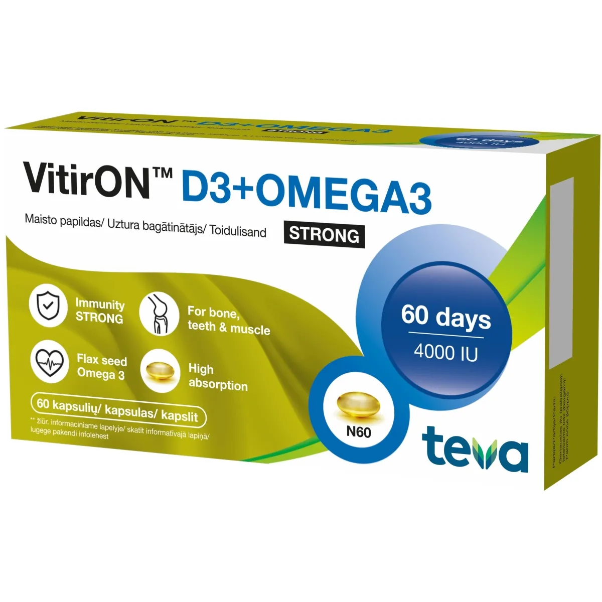 VitirON D3 + Omega3 Strong kapsulės N60 -  1