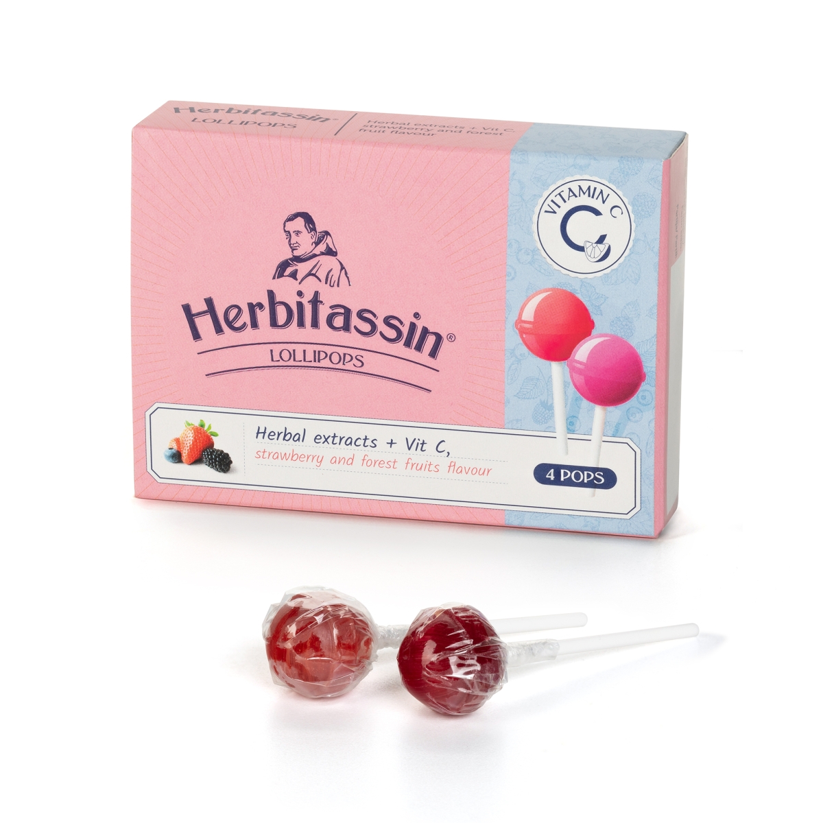Herbitassin® ledinukai Herbal extracts + Vit C, braškių ir miško uogų - 