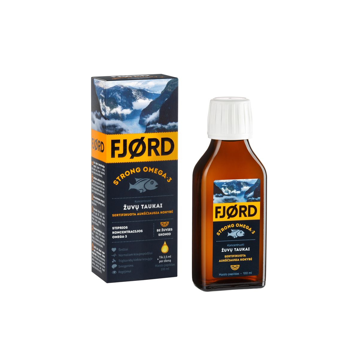 FJORD STRONG OMEGA-3 žuvų taukai, 100 ml -  1