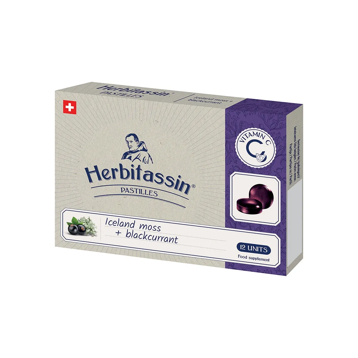 Herbitassin Iceland moss + blackcurrant, 12 pastilių - 