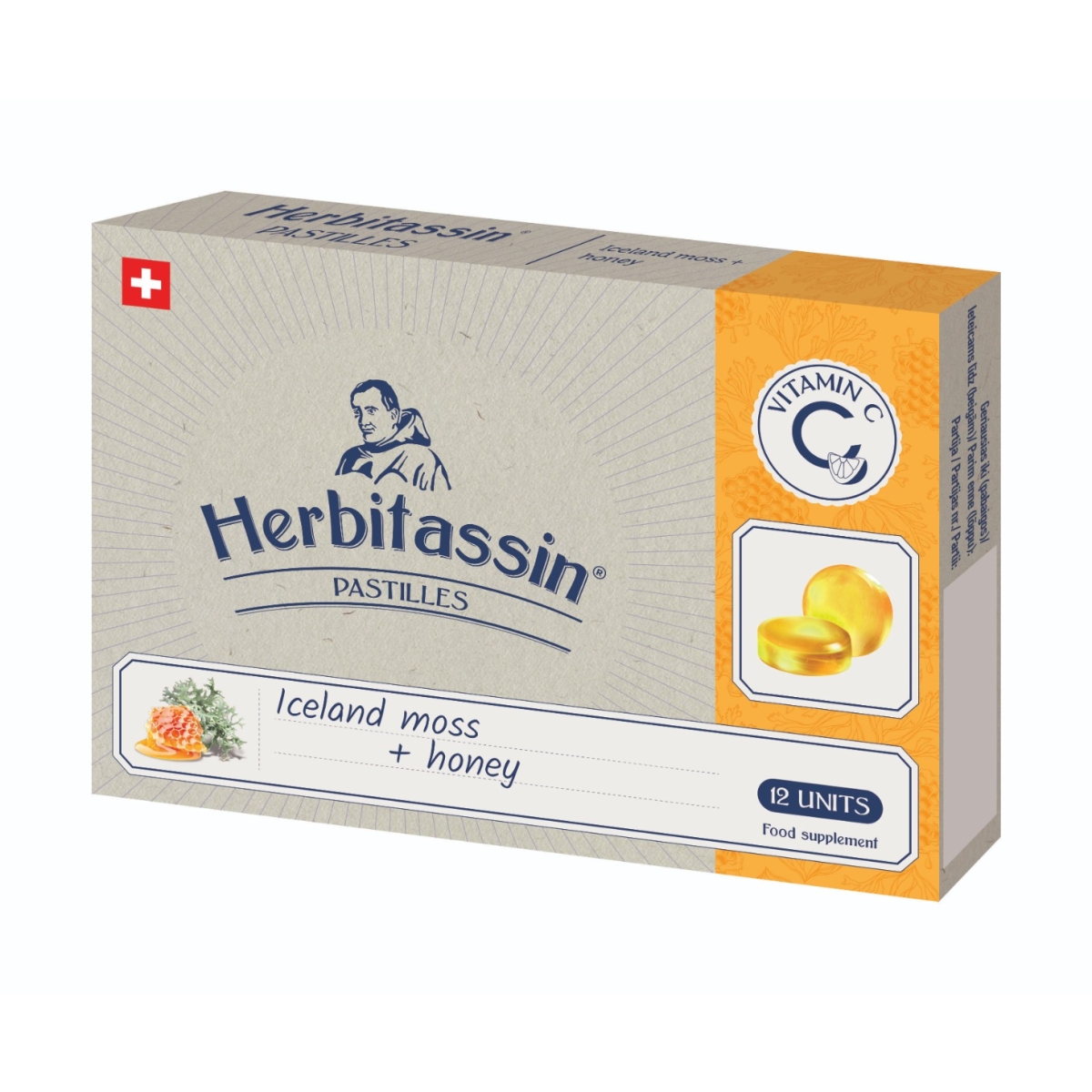 Herbitassin Iceland moss + honey, 12 pastilių - 