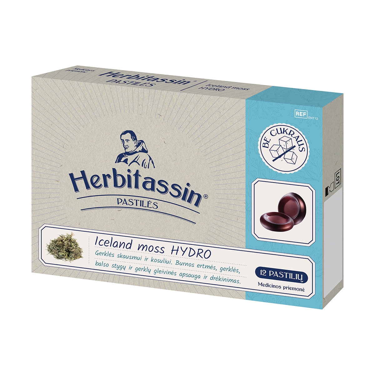 Herbitassin Iceland moss HYDRO, 12 pastilių - 