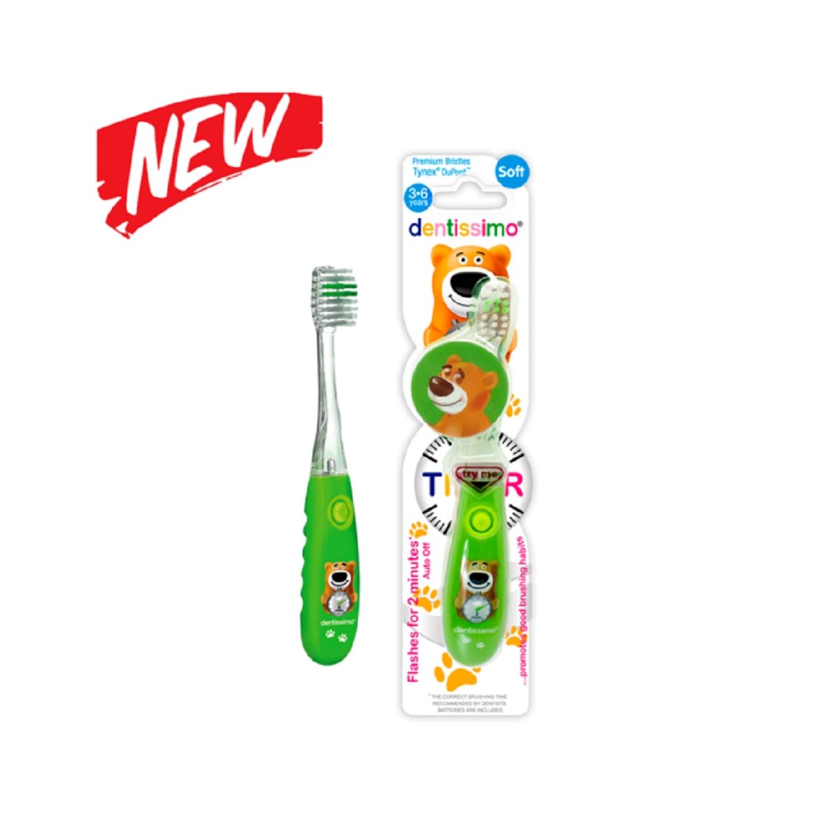 DENTISSIMO vaikiškas dantų šepetėlis su laikmačiu 3-6 m. KIDS TIMER N1 - 