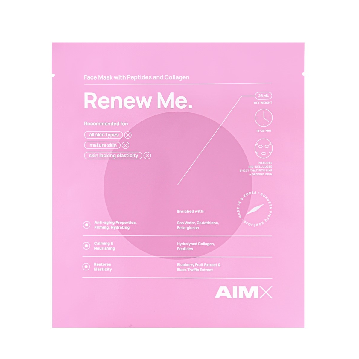 AIMX veido kaukė su peptidais ir kolagenu RENEW ME, N1 - 