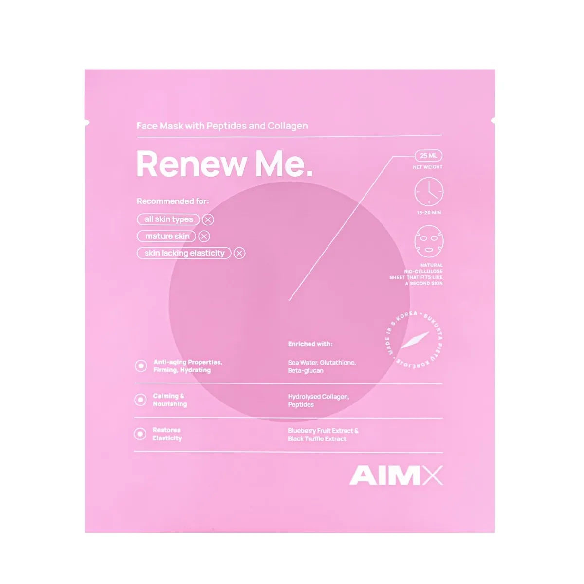 AIMX veido kaukė su peptidais ir kolagenu RENEW ME, N1 - 