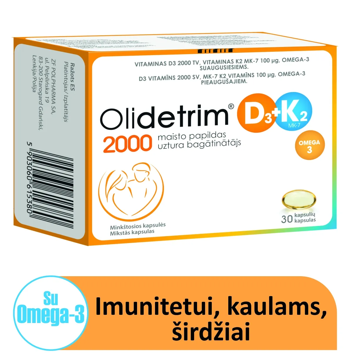 OLIDETRIM OMEGA 2000 D3+K, 30 minkštųjų kapsulių -  1