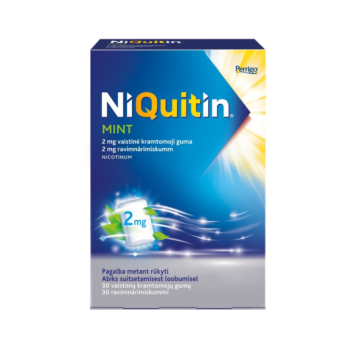NiQuitin Mint 2mg vaistinė kramtomoji guma N30 - 