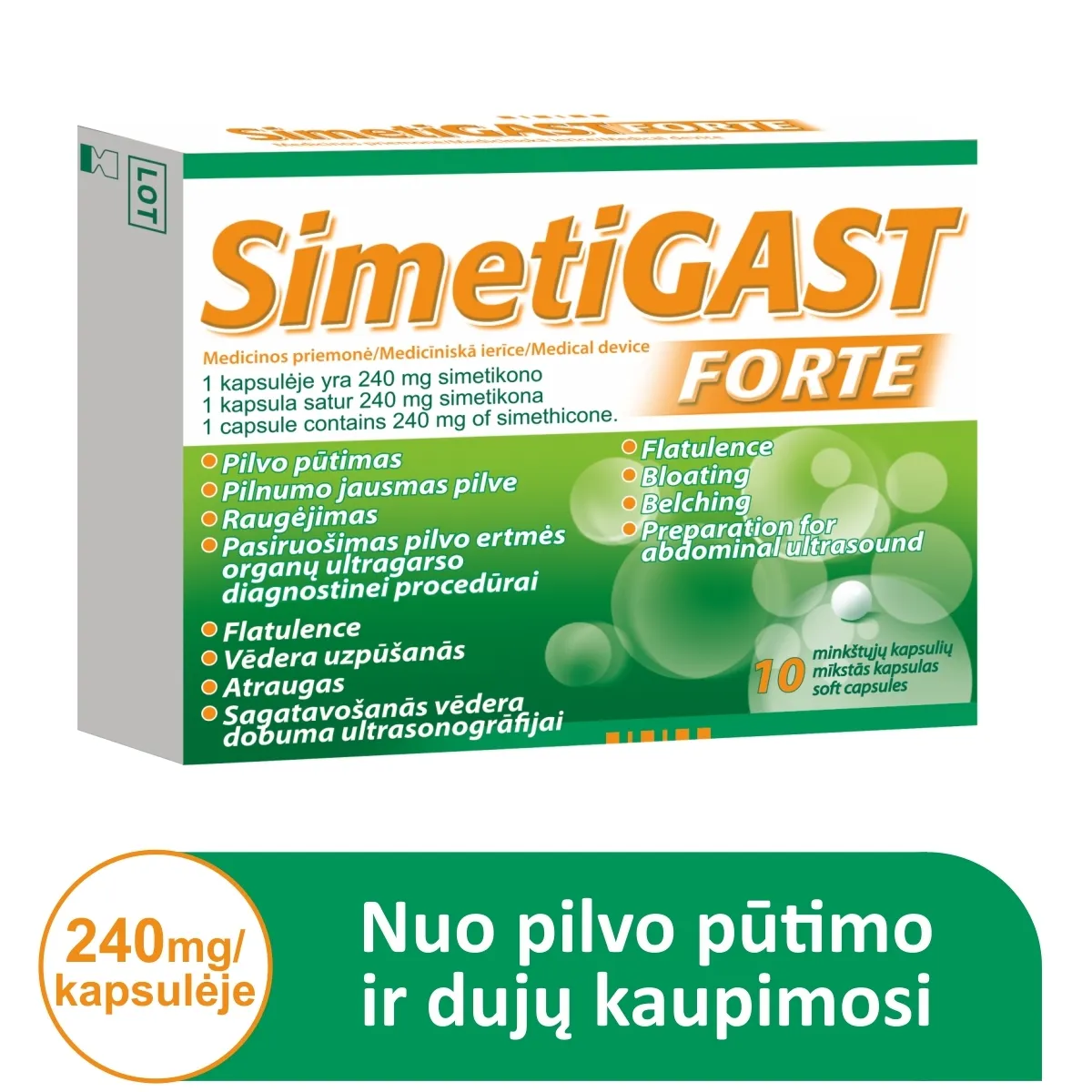 SIMETIGAST FORTE 240mg dujų kaupimui mažinti, N10 -  1