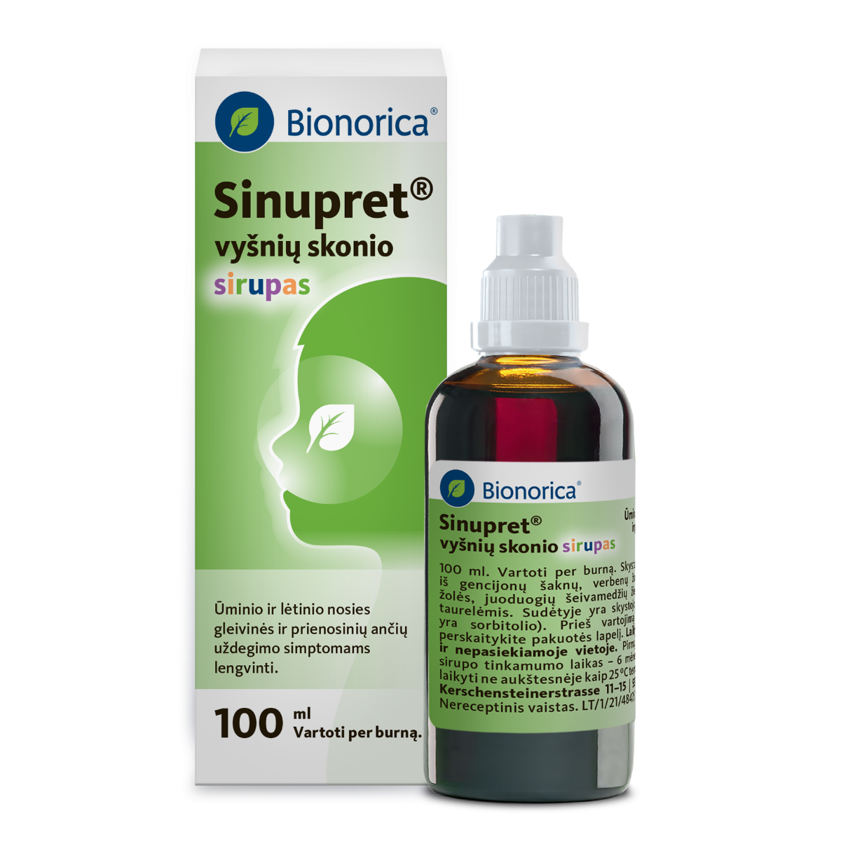 Sinupret vyšnių skonio sirupas 100 ml ir dozavimo taurelė N1 - 