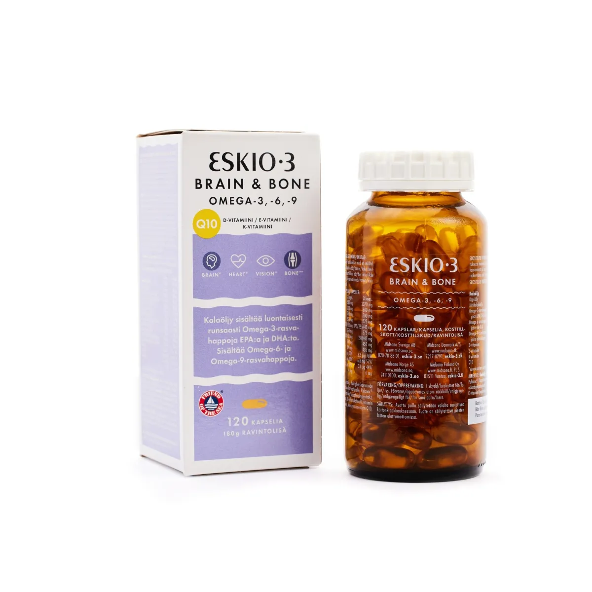 ESKIO-3 žuvų taukai BRAIN & BONE, 120 kapsulių - 