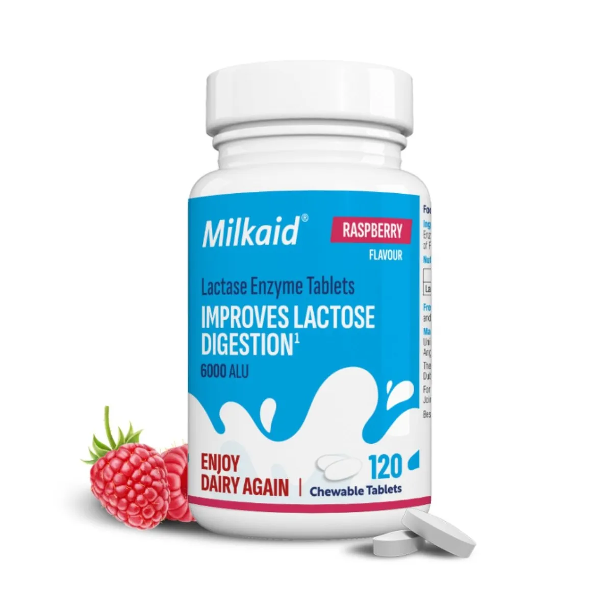MILKAID laktazės fermento tabletės, 120 kramtomųjų tablečių - 
