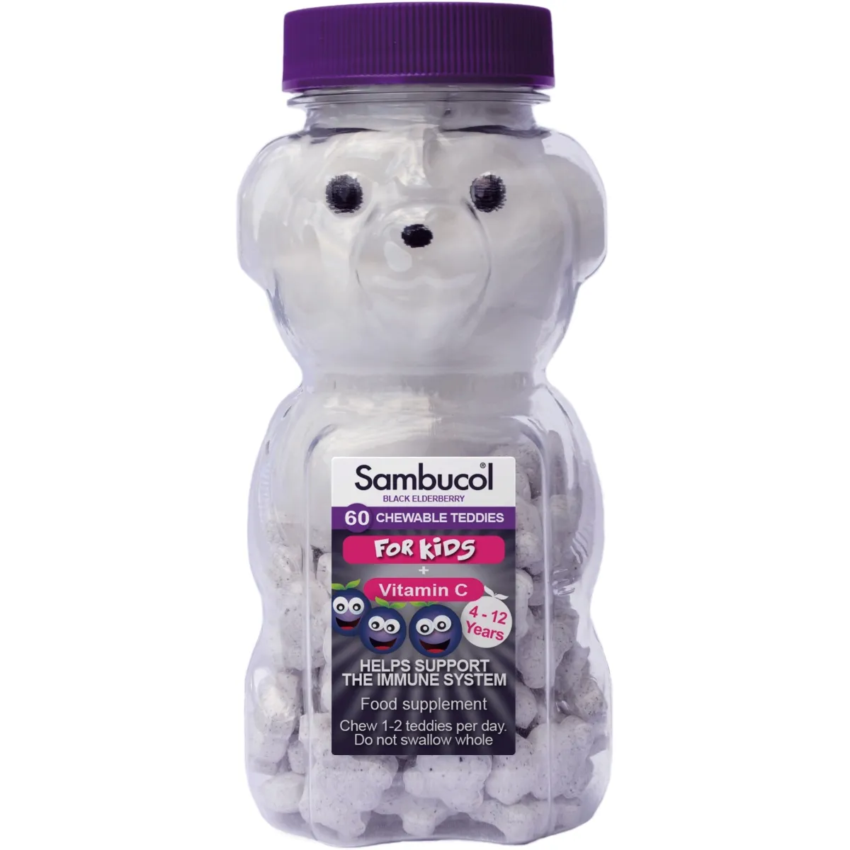 SAMBUCOL kramtomos tabletės BLACK ELDERBERY FOR KIDS, N60 - 