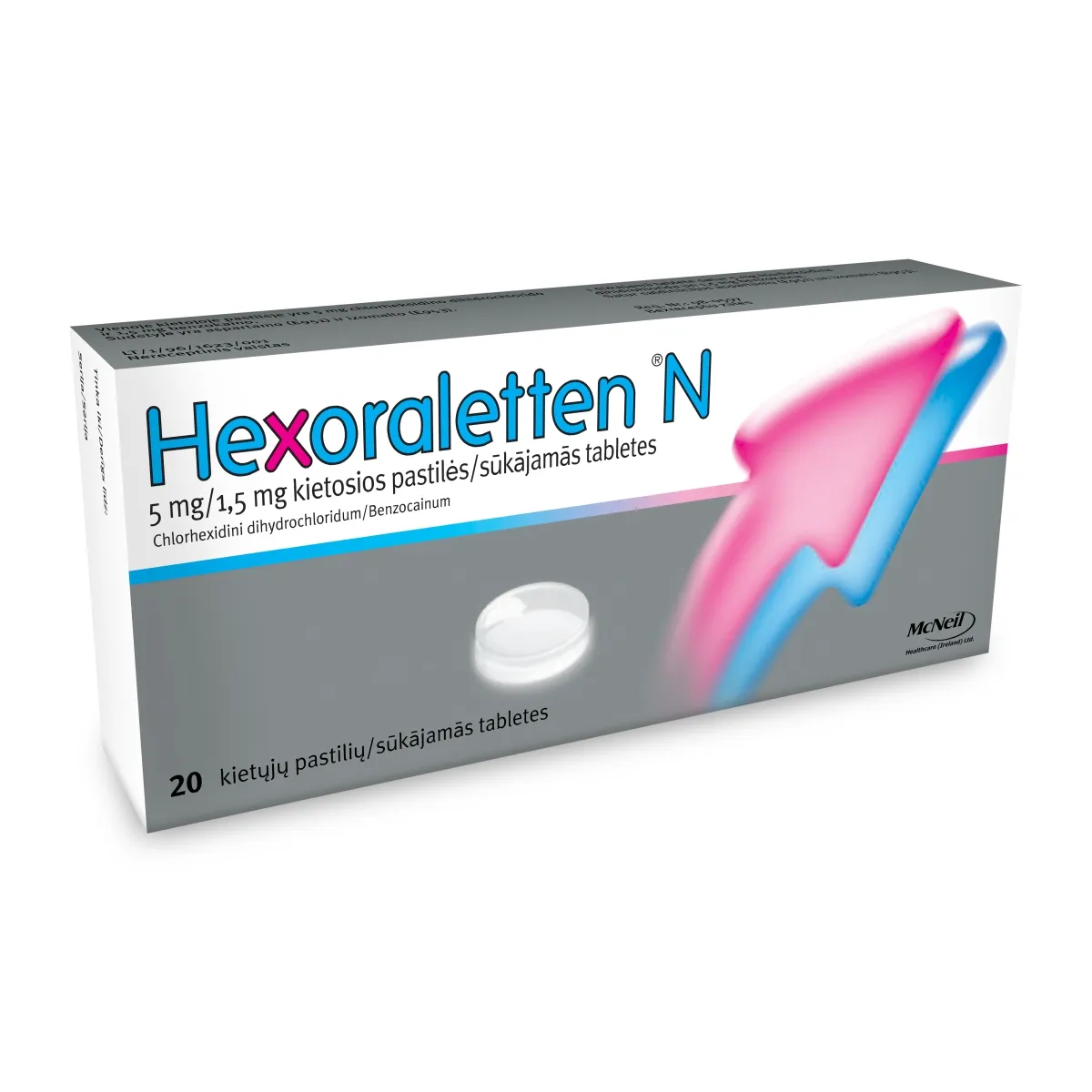 Hexoraletten N 5mg+1,5mg pastilės N20 - 