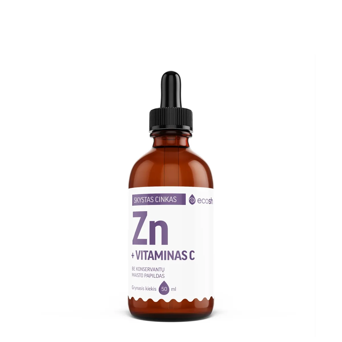 ECOSH bioaktyvus skystas cinkas, bisglicinatas, su vitaminu C, 50 ml - 