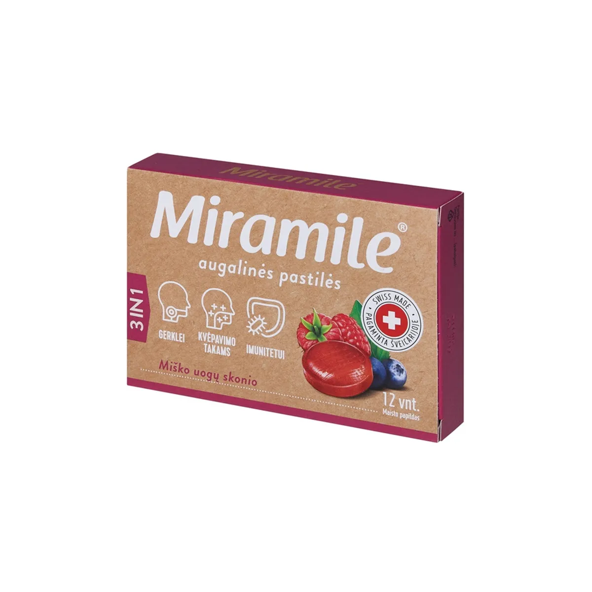 MIRAMILE miško uogų skonio, 12 kietųjų pastilių - 
