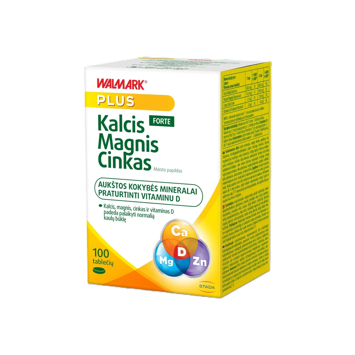 WALMARK KALCIS MAGNIS CINKAS FORTE su vitaminu D, 100 tablečių - 