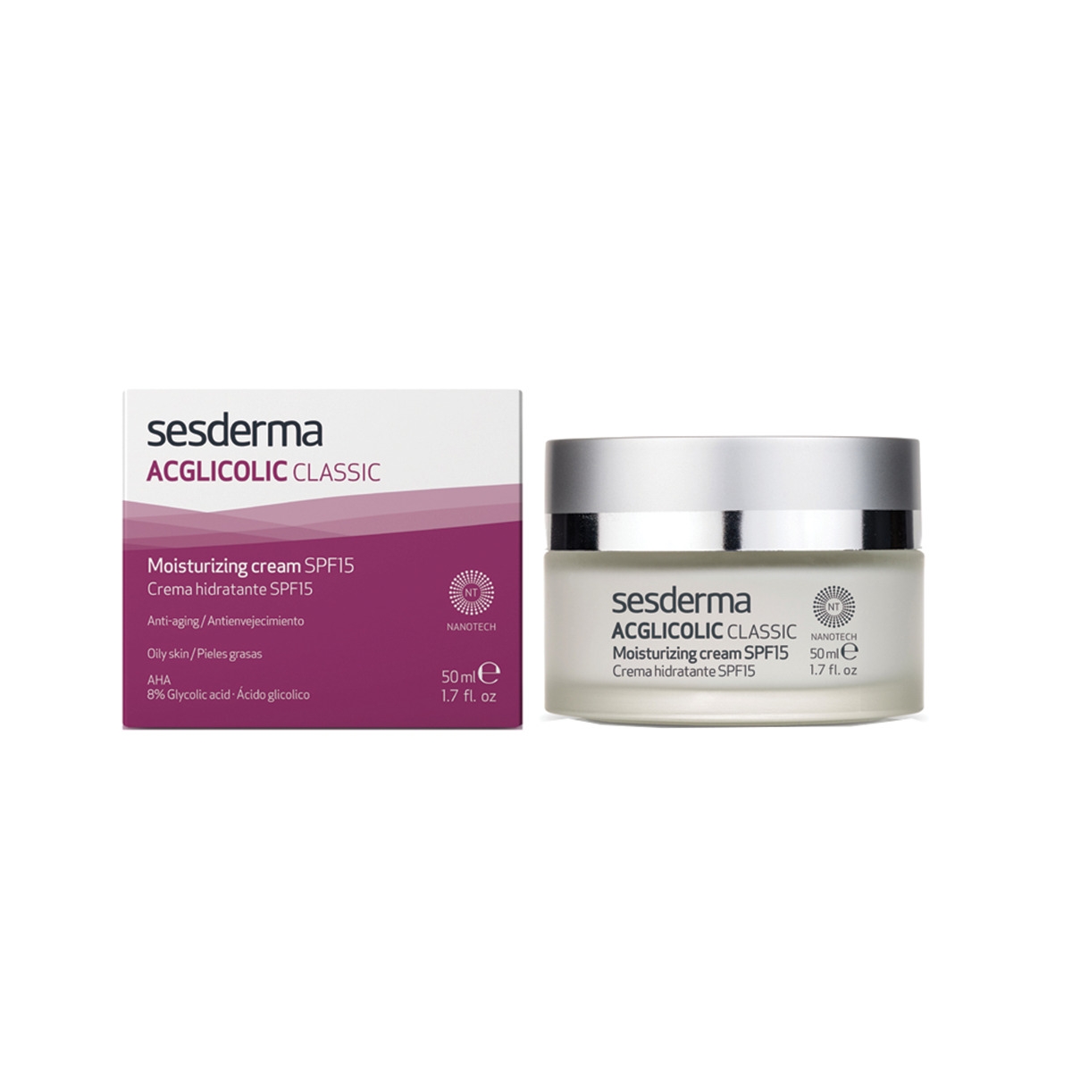 SESDERMA drėkinamasis veido kremas ACGLICOLIC CLASSIC SPF15, 50ml - 