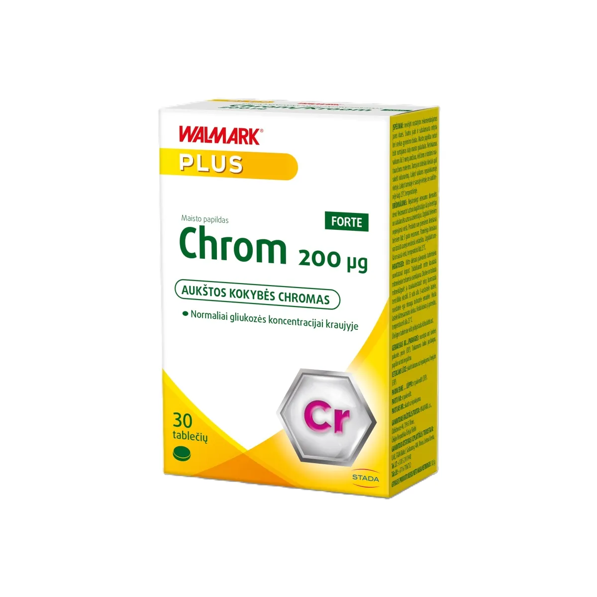 WALMARK CHROM FORTE (chromas), 200 µg, 30 tablečių - 