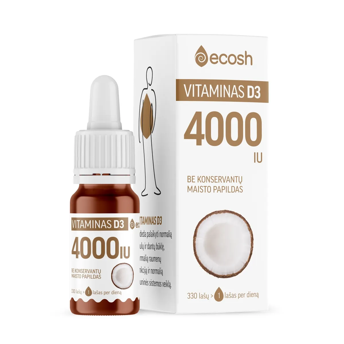 ECOSH vitaminas D3 su kokosų aliejumi 4000TV, 10ml - 