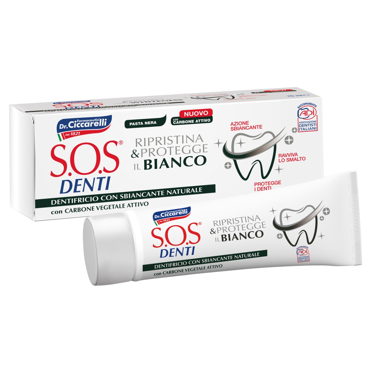 CICCARELLI  balinamoji dantų pasta su anglimi SOS DENTI, 75ml - 