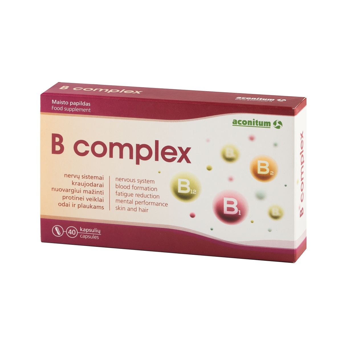 ACONITUM B grupės vitaminų derinys B COMPLEX, 40 kapsulių - 