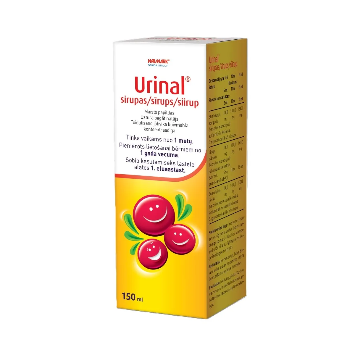 URINAL sirupas (spanguolės), 150 ml - 