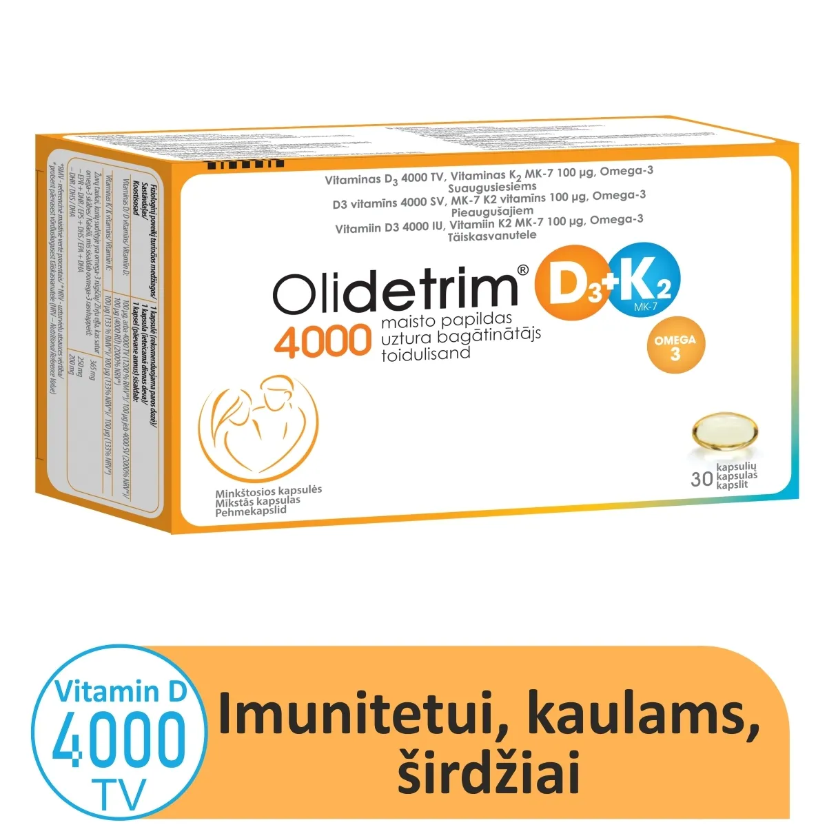OLIDETRIM 4000 D3 + K2 OMEGA-3, 30 minkštų kapsulių -  1