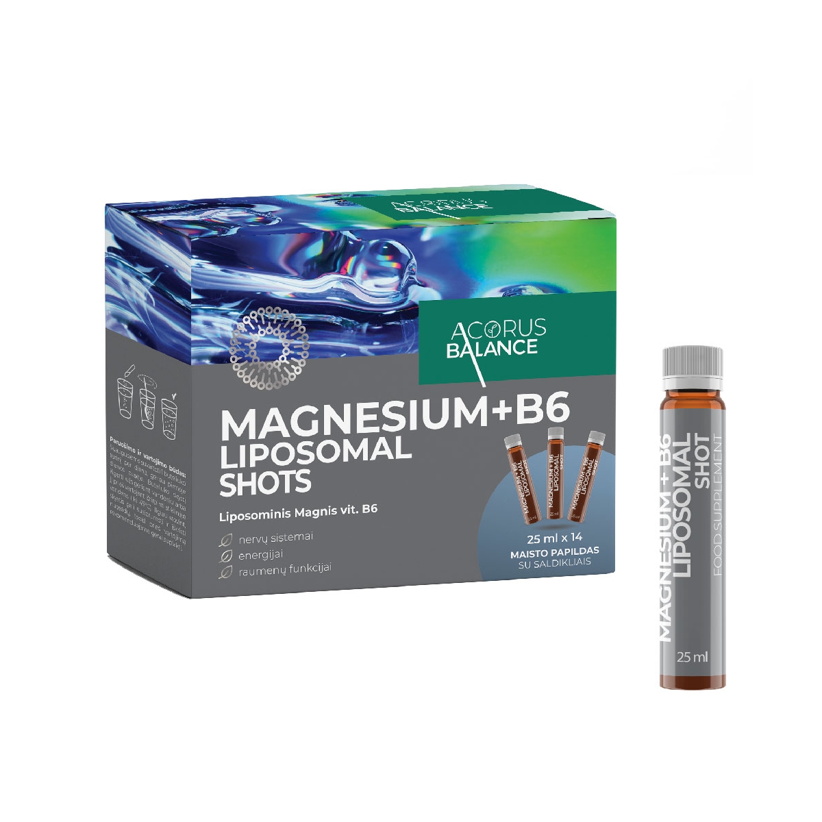 ACORUS BALANCE Magnio bisglicinatas + B6, 25 ml, 14 buteliukų - 
